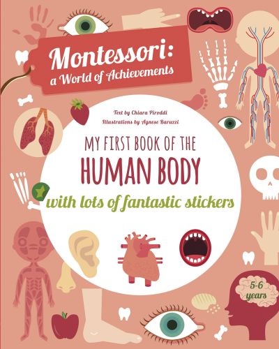 Heart, open mouth, ear lobe, pair of lungs, on cover of 'My First Book of the Human Body, Montessori Activity Book', by White Star.