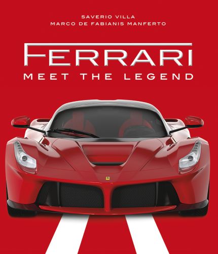 Front of red Ferrari F150, on red cover of 'Ferrari, Meet the Legend', by White Star.