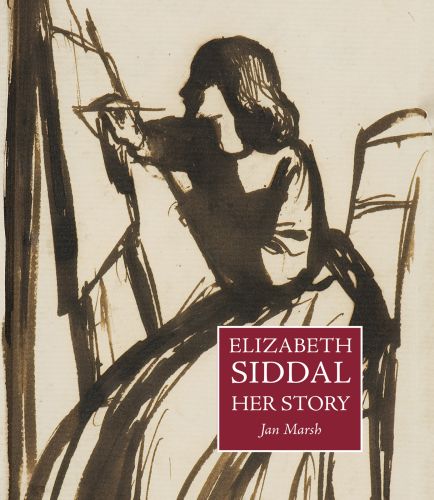 Ink sketch by Dante Gabriel Rossetti, 'Elizabeth Siddal, Seated at an Easel', 1852, on cover of 'Elizabeth Siddal', by Pallas Athene.