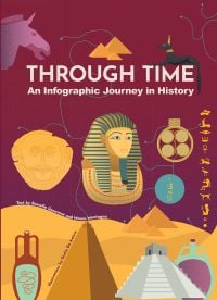 Book cover of Through Time, An Infographic Journey in History, with the golden statue of Pharaoh floating over Egyptian pyramids. Published by White Star.