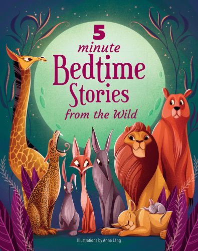 Giraffe, leopard, rabbit, fox, lion and bear, on cover of '5 Minute Bedtime Stories From the Wild' from the '5 Minute Bedtime' series, by White Star.