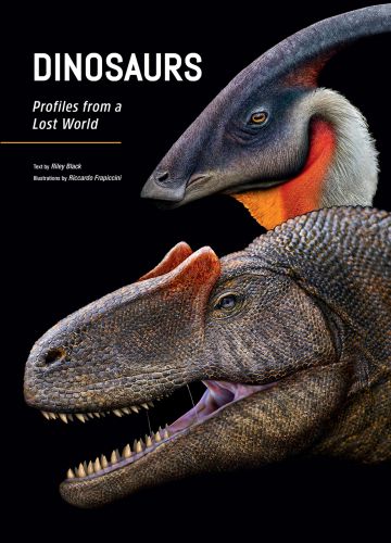 Two species of dinosaur on black cover of 'Dinosaurs, Profiles from a Lost World', by White Star.