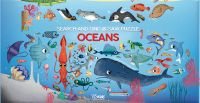 Underwater scene with a large whale, shark, sting ray, sea lion, penguin, on activity box 'Oceans: Search and Find Jigsaw Puzzle', by White Star.