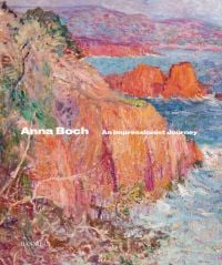 Painting 'Les falaises de l'Estérelle', seascape with cliff edges, on cover of 'Anna Boch, An Impressionist Journey', by Hannibal Books.