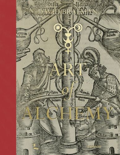 Two medieval alchemists practicing with science equipment, on cover of 'Art of Alchemy, From the Middle Ages to Modern Times', by Lannoo Publishers.