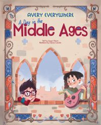 Two children, one playing a lute, among medieval ruins, on cover of 'A Day in the Middle Ages' by White Star.