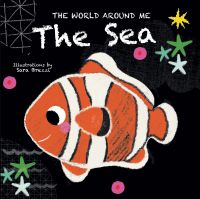 Orange and white striped clownfish on black board book cover 'The Sea: The World Around Me', by White Star.