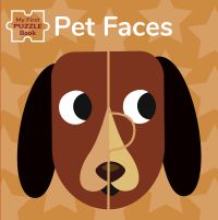 Puzzle shaped brown dog with long ears, on cover of 'My First Puzzle Book: Pet Faces', by White Star.