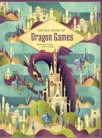 Large purple dragon curling round a castle, on cover of 'The Big Book of Dragon Games, Small format', by White Star.