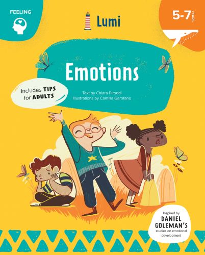 Three children: one happy, one sad, one angry, on cover of 'Emotions: Feeling', by White Star.