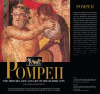 Book cover of Pompeii, The History, Life, and Art of the Buried City, with a fresco titled 'Pompeii, Villa of Mysterie's (Detail). Published by White Star.