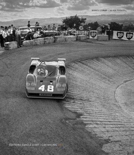 Book cover of Car Racing 1970, featuring a Fiat Abarth 2000 Sport Type SE 010 racing out of curve on track, spectators behind. Published by Editions Cercle d'Art.