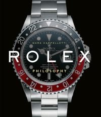 Silver Rolex GMT-Master II Mens Watch, on cover of 'Rolex Philosophy', by ACC Art Books.
