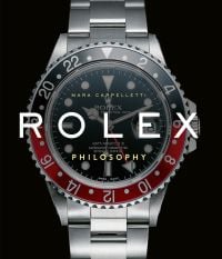 Book cover of Rolex Philosophy, with a silver Rolex GMT-Master II Mens Watch. Published by ACC Art Books.
