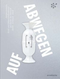Two white eggcup-like vessels joined together with thin metal pins, on cover of 'Gone Astray / Auf Abwegen', by Arnoldsche Art Publishers.