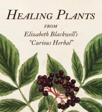 Book cover of Healing Plants: From Elizabeth Blackwell's "Curious Herbal", with a green foliaged plant bearing small black fruits. Published by Abbeville Press.