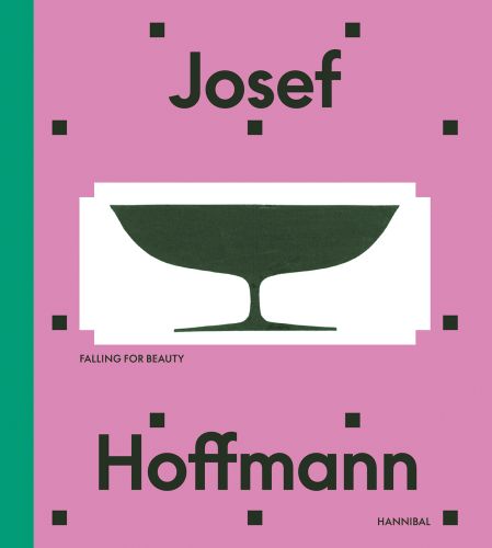 Black dish with stand on pink cover of 'Josef Hoffmann, Falling for Beauty', by Hannibal Books.