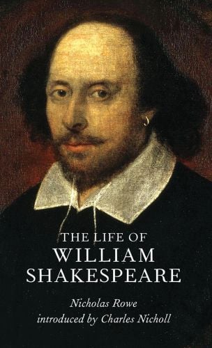 Chandos portrait: white male with gold earring in left ear lobe, on cover of 'The Life of William Shakespeare', by Pallas Athene.