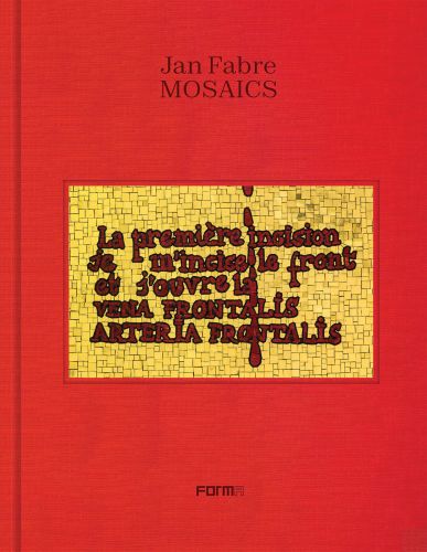 Book cover of Jan Fabre. Mosaics, with beige tiled mosaic with dark red font. Published by Forma Edizioni.