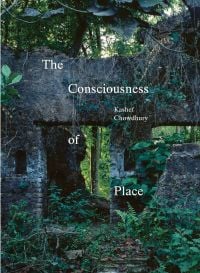 Landscape with long dirt road, people running for exercise, on white cover of 'The Consciousness of Place', by Quart Publishers.