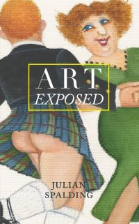Book cover of Art Exposed, with a painting of couple dancing; male with back to view, wearing green and blue kilt, exposing bare bottom. Published by Pallas Athene.