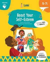 Two playful children looking through mirror, on yellow activity book cover of 'Boost Your Self-Esteem', by White Star.