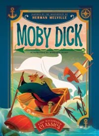 Book cover of Moby Dick: Inspired by the Masterpiece by Herman Melville, with a man rowing a small boat in a rough sea. Published by White Star.