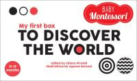 Eiffel tower, Great Wall of China, Taj Mahal, Colosseum, on cover of 'My First Box to Discover the World, Baby Montessori', by White Star.