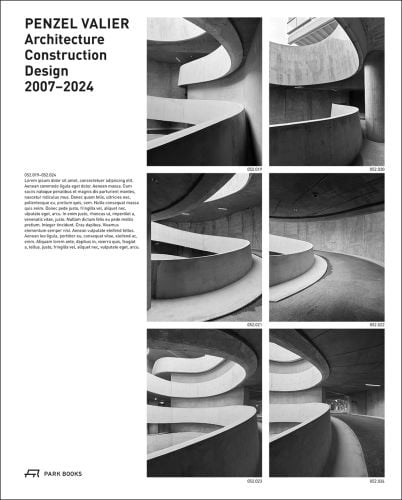 Book cover of Penzel Valier: Architecture, Construction, Design 2007–2024, with interior of brutalist building. Published by Park Books.