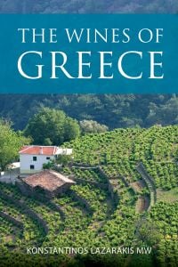 Book cover of Konstantinos Lazarakis's guide, The Wines of Greece, with vineyards. Published by Academie du Vin Library.