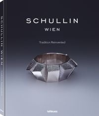 Chunky silver bangle encrusted with small diamonds to top and side edges, on grey cover of 'Schullin, Tradition Reinvented', by teNeues Books.