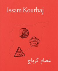 Red cover of exhibition catalogue on Issam Kourbaj, with three black home office stamps. Published by Kettle's Yard, University of Cambridge.