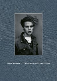 Portrait of white youth Tuinol Barry, Kings Road, 1983 by Derek Ridgers, on dark blue linen cover of 'The London Youth Portraits', by ACC Art Books.