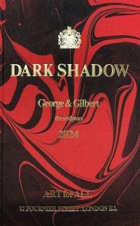 Book cover of Gilbert & George's Dark Shadow, with red and black marbled cover. Published by Hurtwood Press Ltd.