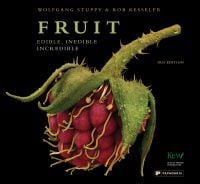 Book cover of Fruit: Edible, Inedible, Incredible, with close-up of raspberry. Published by Papadakis.