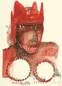 Book cover of Sculptures of Stones - Cahier 1: Ronny Delrue, featuring a watercolor of female figure in red with crown. Published by Hopper&Fuchs.