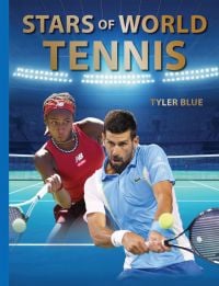 Book cover of Stars of World Tennis, with tennis players Coco Gauff and Novak Djokovic in action on the court. Published by Abbeville Press.