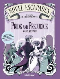 Book cover of Il Cartavolante's Pride And Prejudice: Puzzles, Games, and Activities for Avid Readers, with Elizabeth Bennet dancing with a male. Published by White Star.
