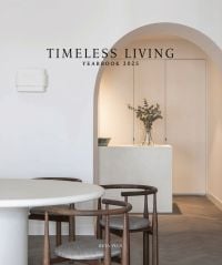 Book cover of Timeless Living Yearbook 2025, with pale interior living room with archway, and dining table and chairs. Published by Beta-Plus.