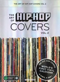 Calendar cover of The Art of Hip Hop Covers Vol. 2, with a shelf of vinyl records. Published by Seltmann Publishers.