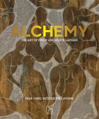 Book cover of Alchemy: The Art of Philip and Kelvin LaVerne, with an artwork of nude figure outlines. Published by Pointed Leaf Press.