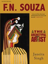 Book cover of FN Souza: The Archetypal Artist, featuring a brightly-colored, abstract portrait. Published by Niyogi Books.
