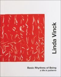 Book cover of Basic Rhythms of Being: Linda Vinck. A life in patterns, featuring a red square with wavy white lines. Published by Hopper&Fuchs.