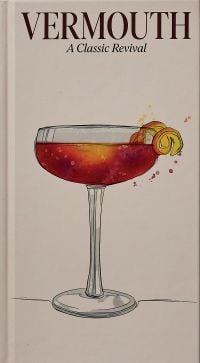 Book cover of Vermouth: A Classic Revival; featuring a cocktail, with an olive on a stick. Published by Helmin & Sorgenfri.