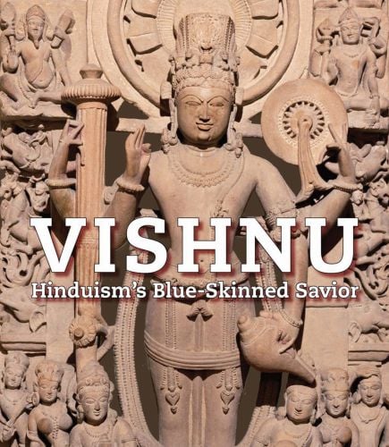 Book cover of Vishnu: Hinduism's Blue-Skinned Saviour, with a carved figure. Published by Mapin Publishing.