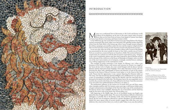 Book cover of Umberto Pappalardo's Greek and Roman Mosaics, with a mosaic artwork of head and torso of male. Published by Abbeville Press.