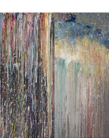 Abstract oil painting 'Bordertown' 1972, on cover of 'Larry Poons' monograph by Abbeville Press.