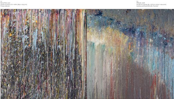 Book cover of Larry Poons, with an abstract oil painting 'Bordertown' 1972. Published by Abbeville Press.