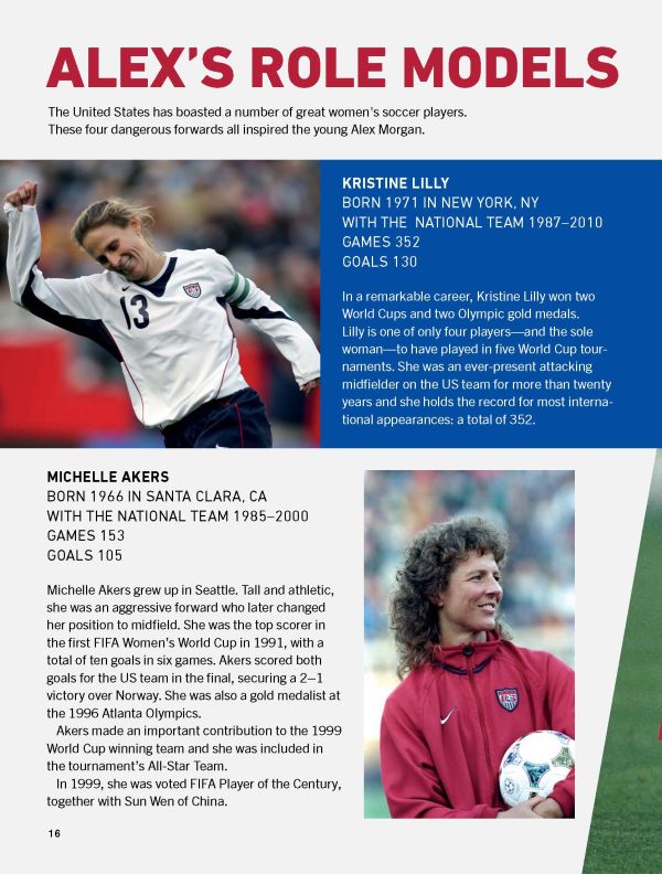 Book cover of Alex Morgan, featuring the American footballer in red kit, celebrating scoring a goal. Published by Abbeville Press.