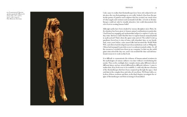 Book cover of From Angels to Werewolves, Human-Animal Hybrids in Myth and Art, with angel with wings and wolf in robes. Published by Abbeville Press.